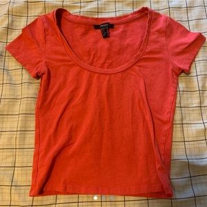 Forever 21 Fitted Orange Scoop Neck Crop Top